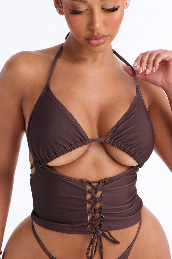 Laureli Lace Up Tankini 2 Piece Bikini - Chocolate