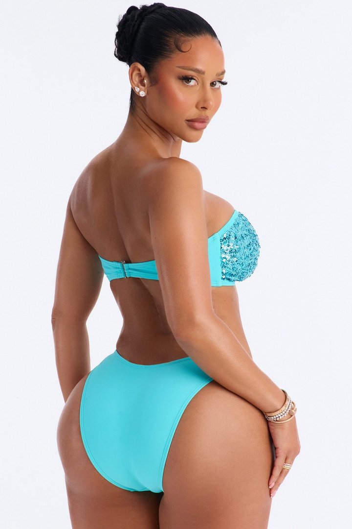 Jada 3 Piece Sequin Strapless Bikini & Cover Up Mini Skirt Sunsuit - Blue