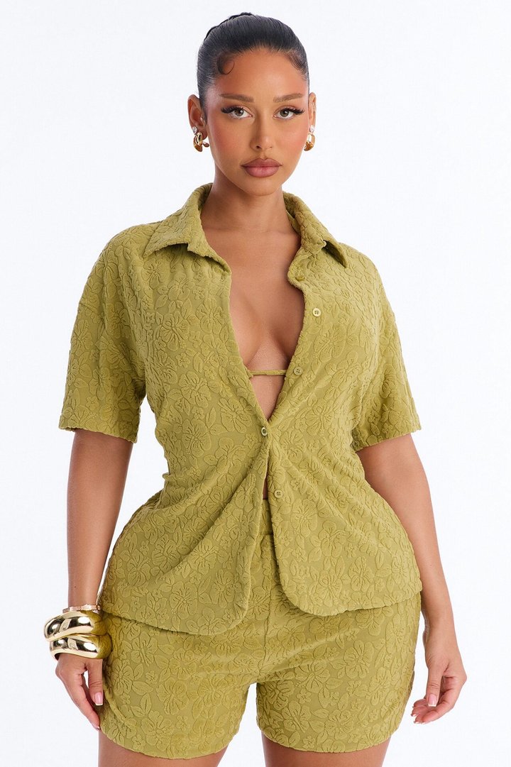 Your One And Only Bikini And Coverup Short Set - Olive