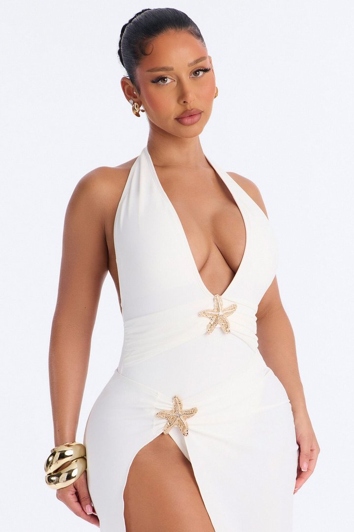 Alina 1 Piece Plunge Swimsuit & Cover Up Skirt Sunsuit - White