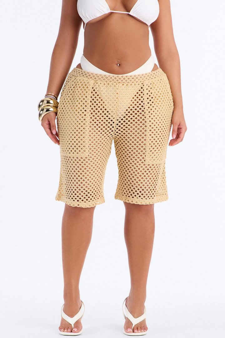Paradise Sun Cover Up Bermuda Shorts - Beige