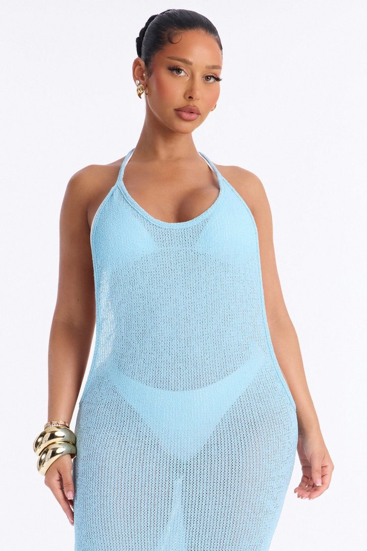 Ocean Breeze Knit Cover Up Maxi Dress - SkyBlue