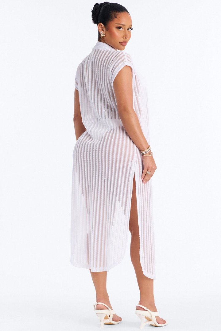 Island Breeze Mesh Midi Button Up Cover Up - White