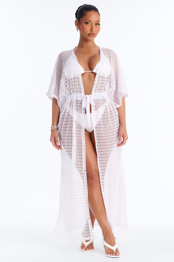 Sunny Shores Metallic Cover Up Maxi Kimono - White