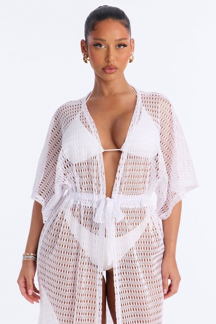 Sunny Shores Metallic Cover Up Maxi Kimono - White