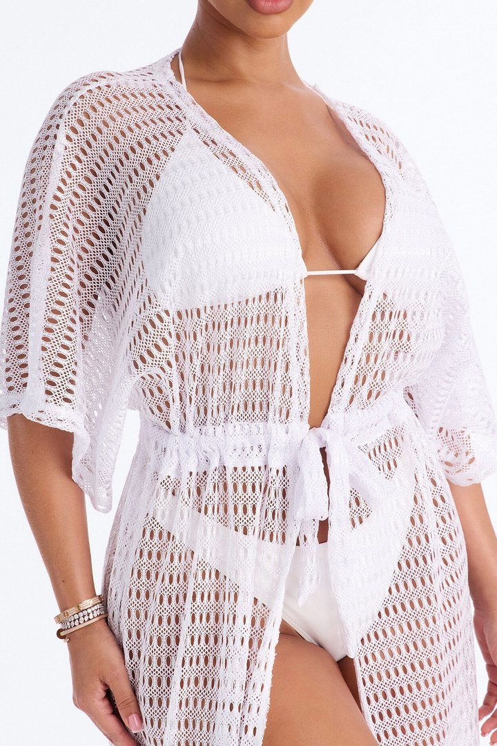 Sunny Shores Metallic Cover Up Maxi Kimono - White