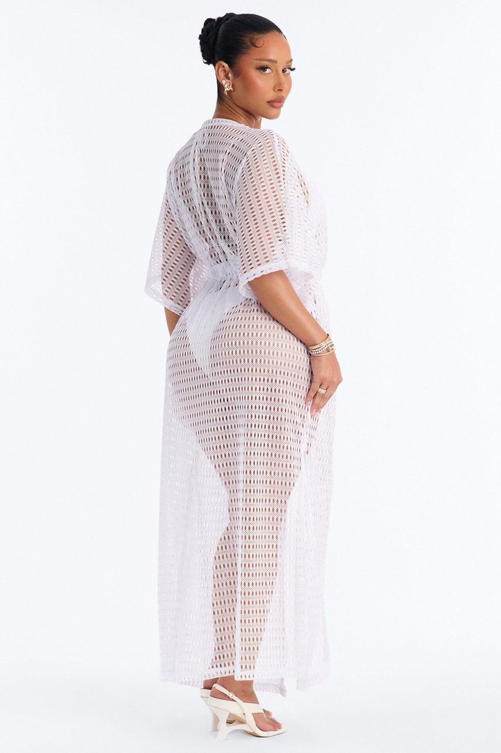 Sunny Shores Metallic Cover Up Maxi Kimono - White