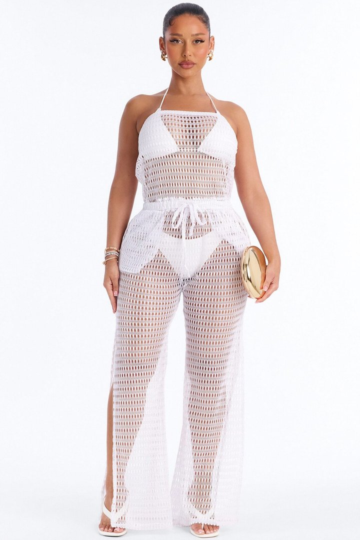 Sunny Shores Metallic Strapless Cover Up Jumpsuit - White