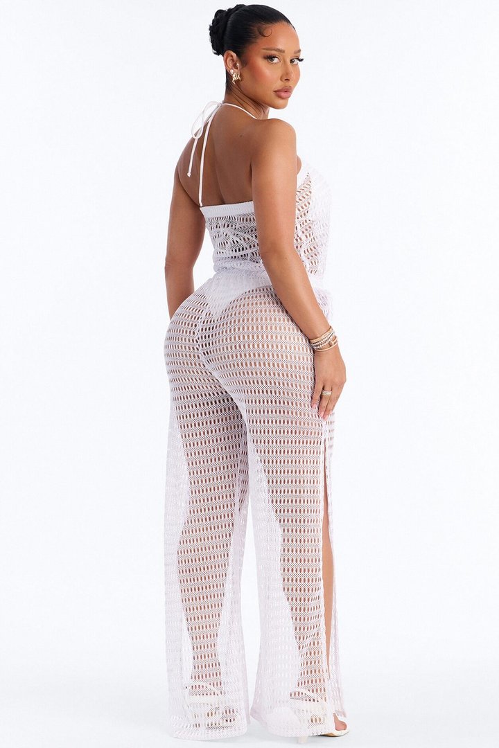 Sunny Shores Metallic Strapless Cover Up Jumpsuit - White