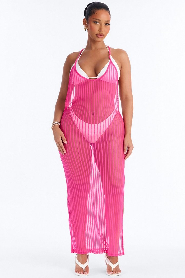 Palm Shade Stripe Cover Up Maxi Dress - Pink