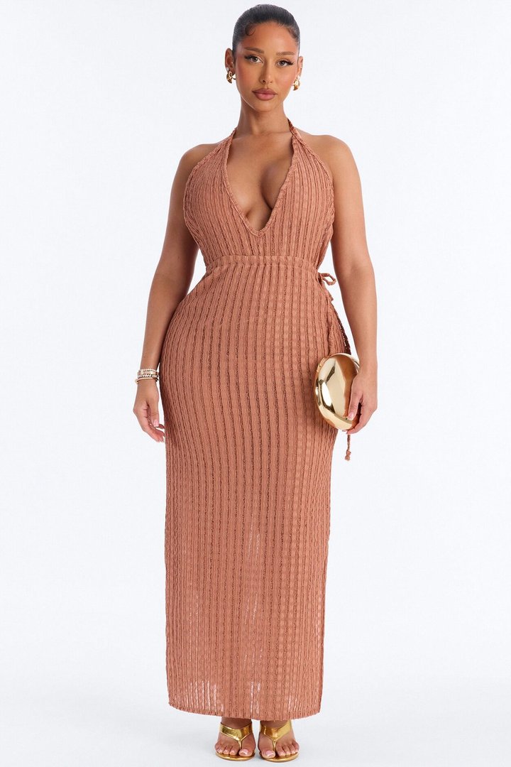 Seaside Vacation Side Slits Cover Up Dress - Mocha