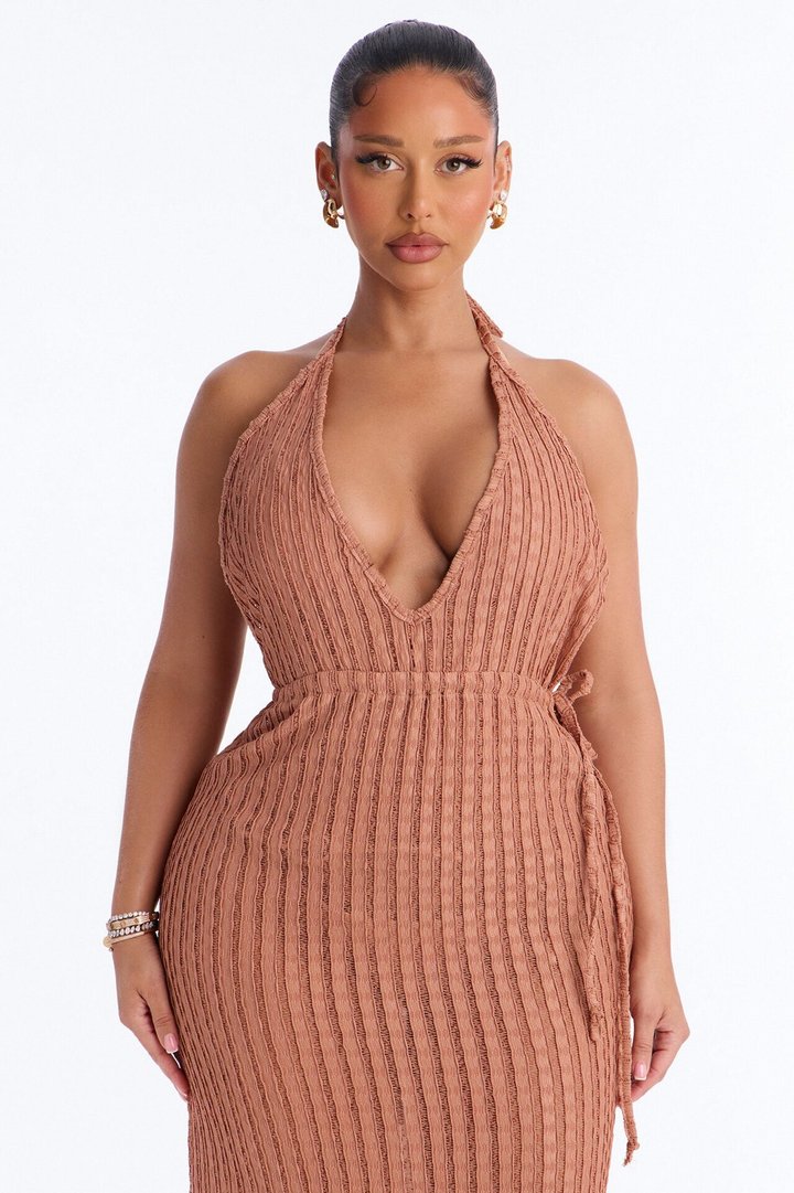 Seaside Vacation Side Slits Cover Up Dress - Mocha