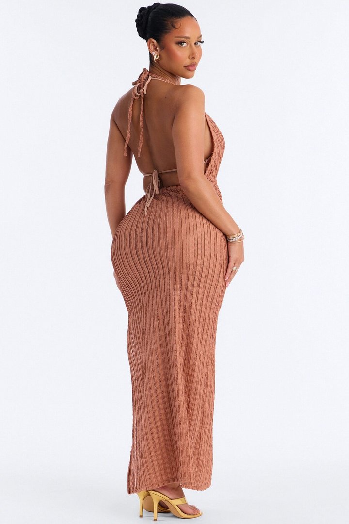 Seaside Vacation Side Slits Cover Up Dress - Mocha