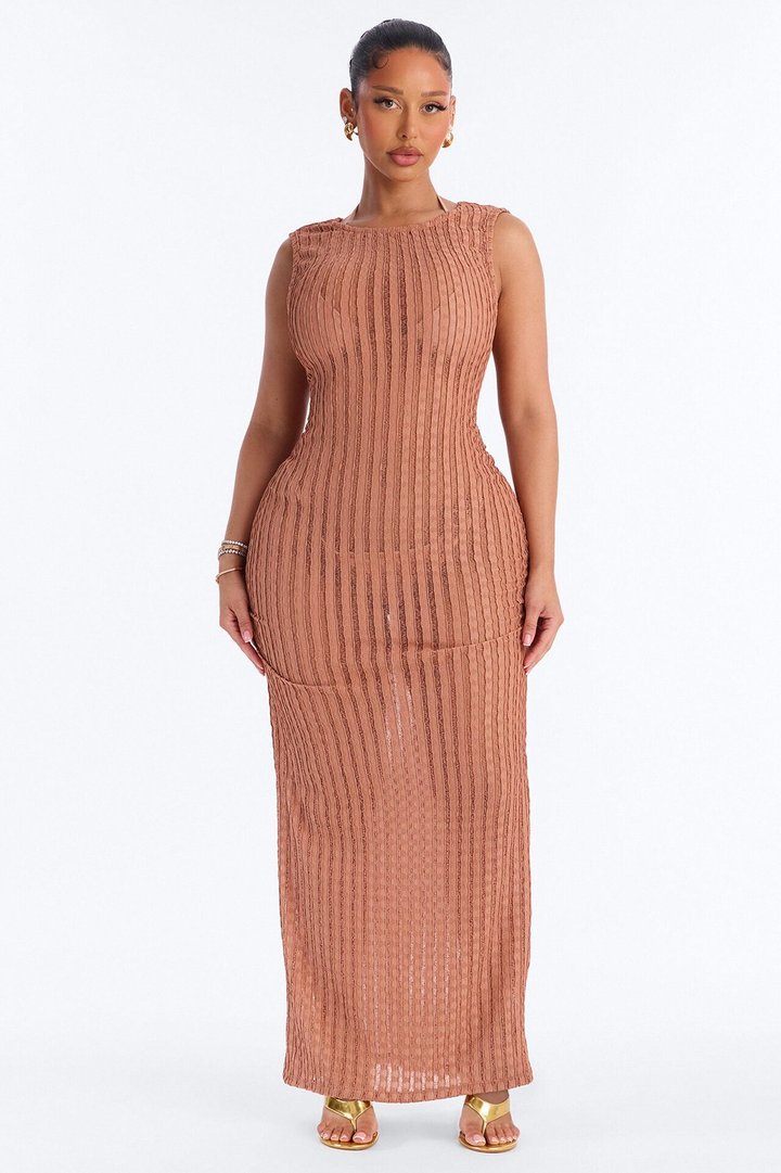 Seaside Vacation Back Cowl Cover Up Dress - Mocha