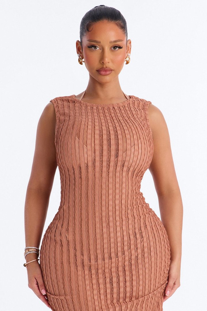 Seaside Vacation Back Cowl Cover Up Dress - Mocha