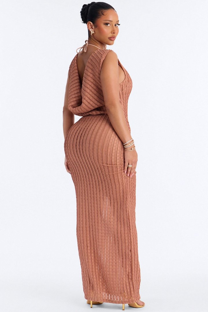 Seaside Vacation Back Cowl Cover Up Dress - Mocha