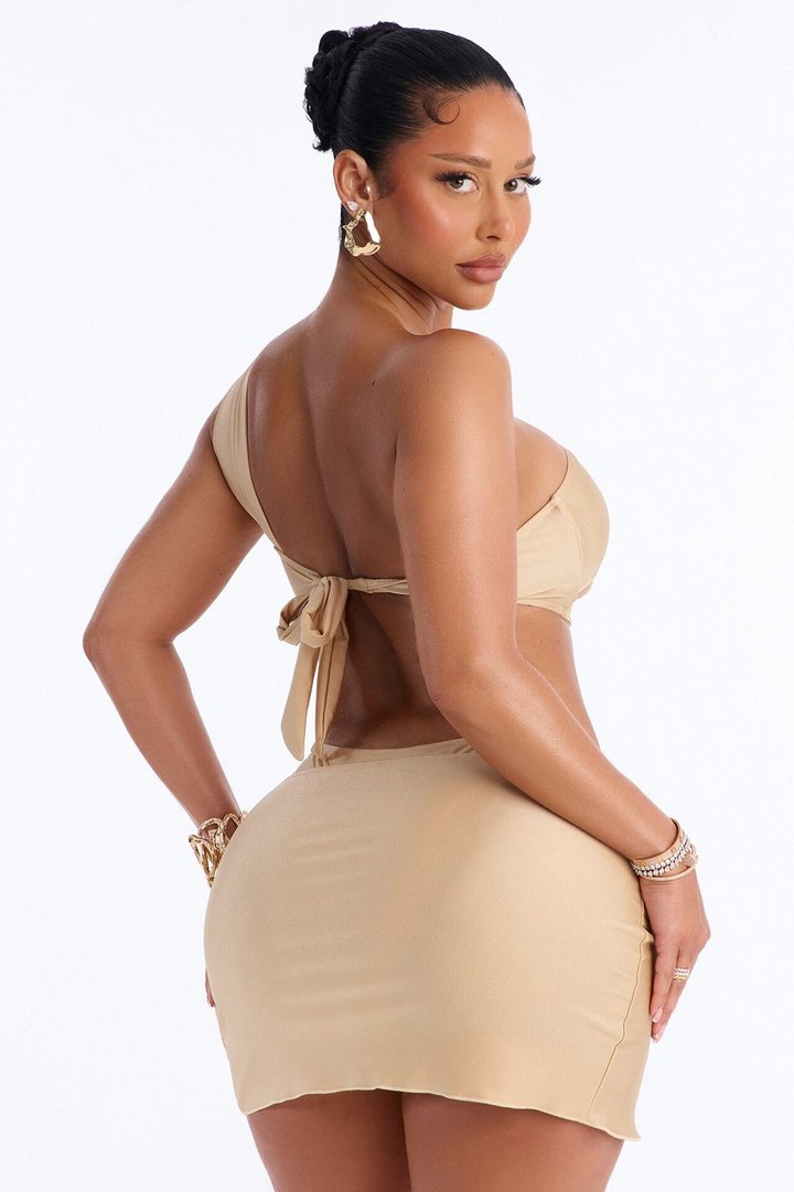 Renny Twisted 3 Piece Bandeau Bikini & Sarong Set - Champagne