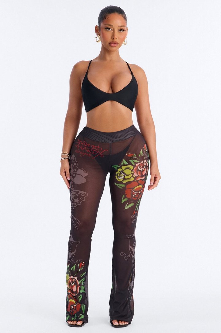 Ed Hardy Rose Mesh Swim Cover Up Pant - Black