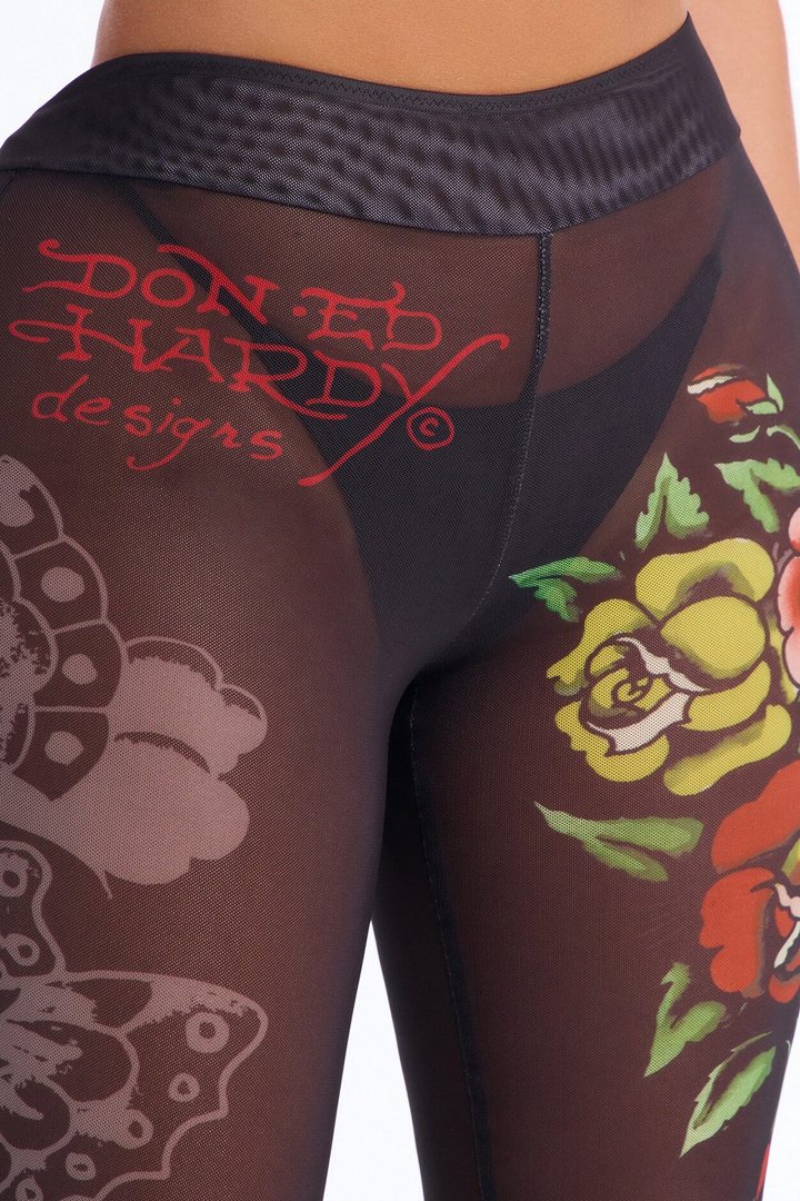 Ed Hardy Rose Mesh Swim Cover Up Pant - Black