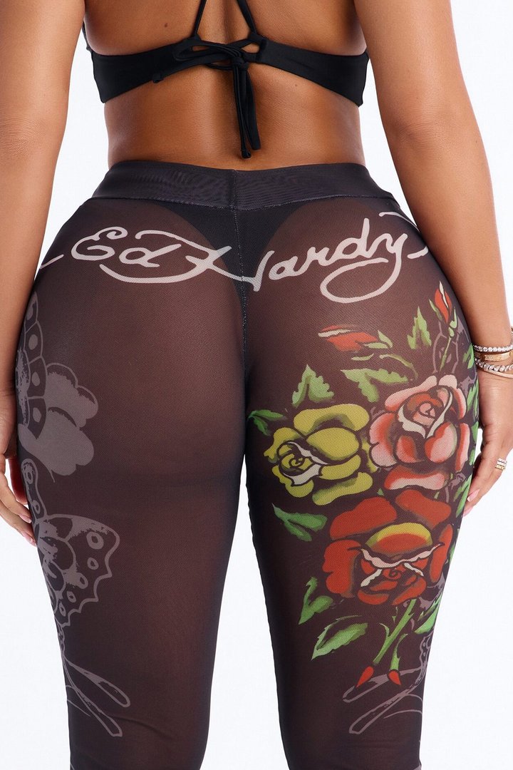 Ed Hardy Rose Mesh Swim Cover Up Pant - Black