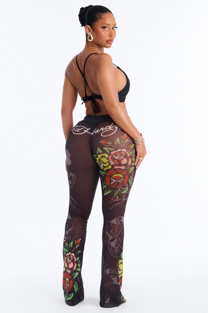 Ed Hardy Rose Mesh Swim Cover Up Pant - Black