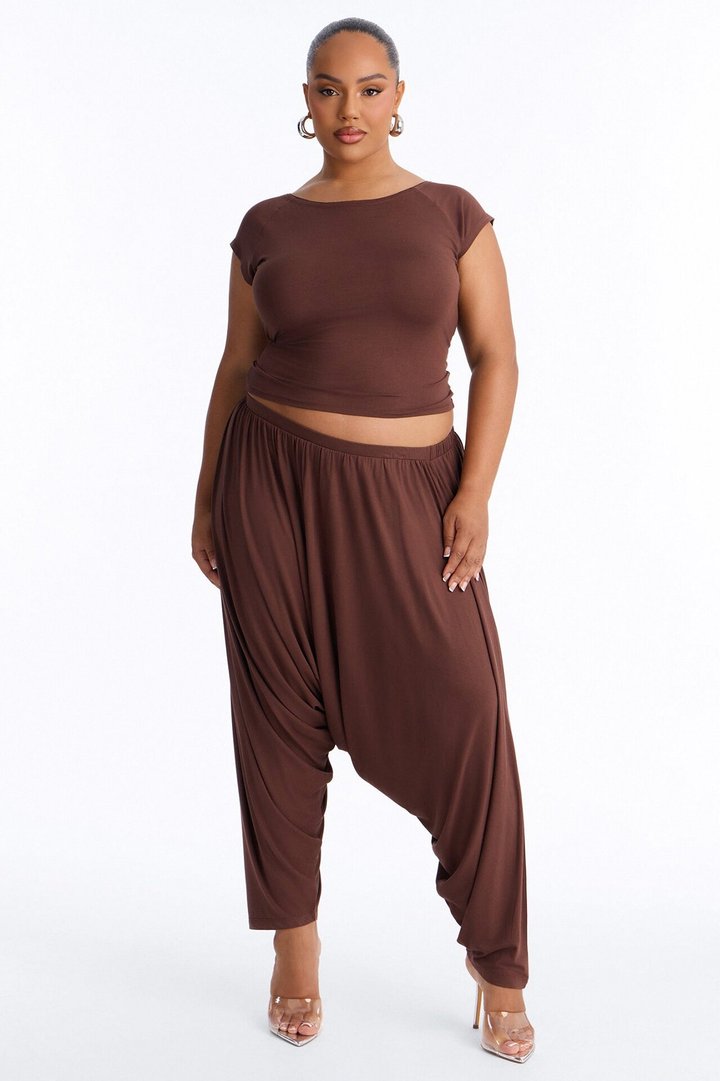 Hadley Draped Balloon Pant Set - Chocolate
