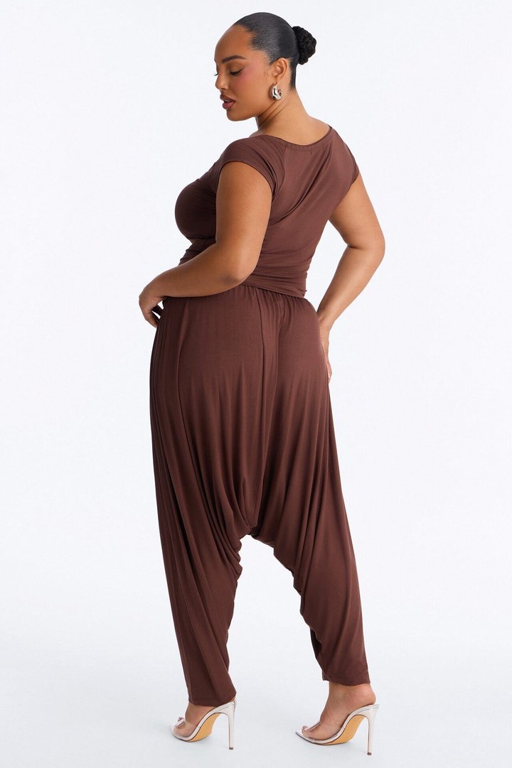 Hadley Draped Balloon Pant Set - Chocolate