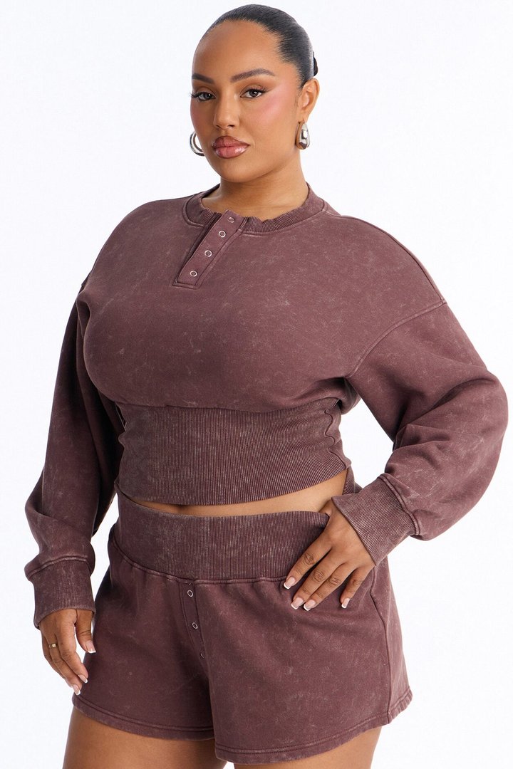 Reese Cinched Waist Fleece Short Set - Chocolate