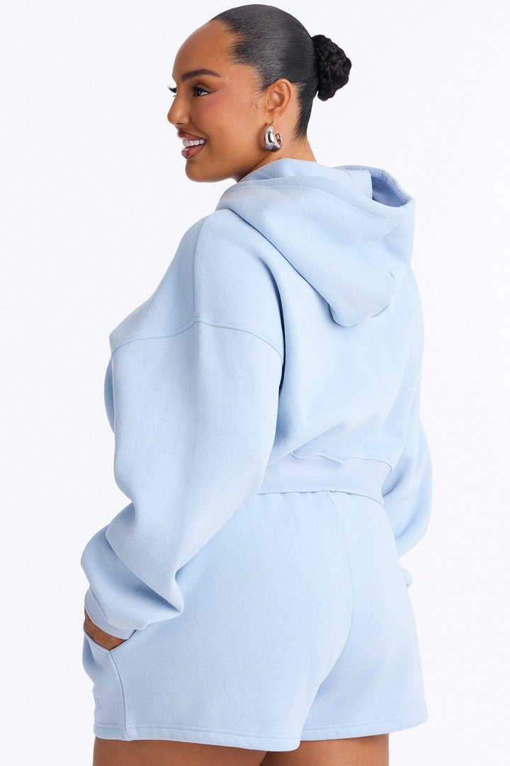 She's A Saint Cropped Fleece Pant Set - Light Blue