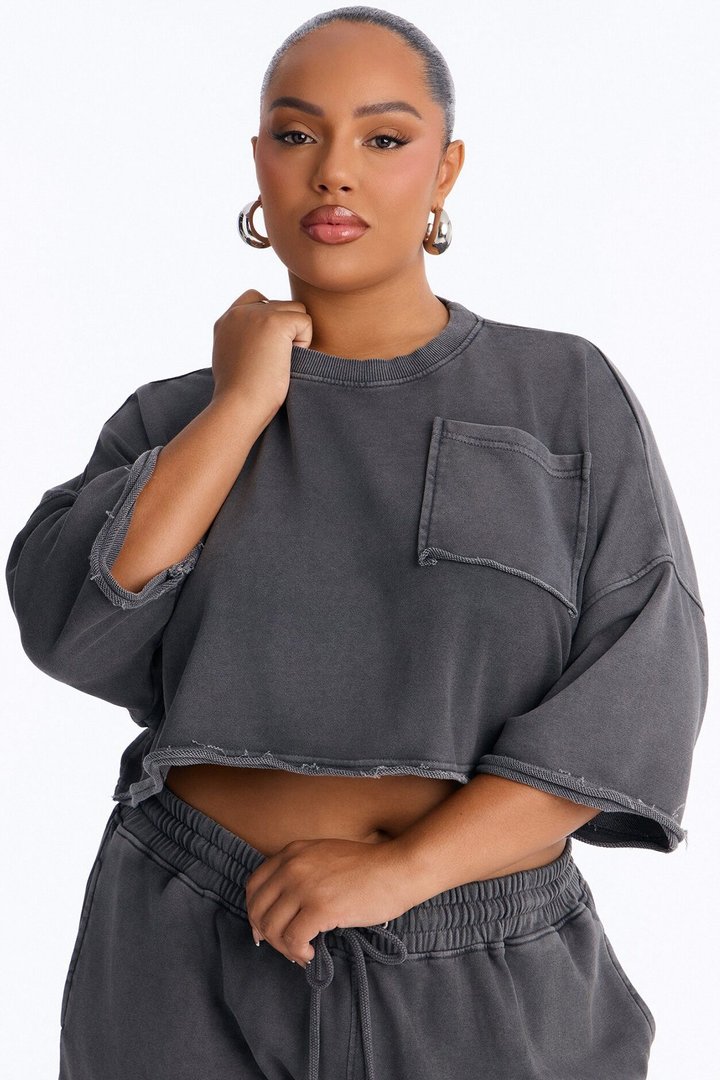 Trina Cropped French Terry Jort Set - Charcoal