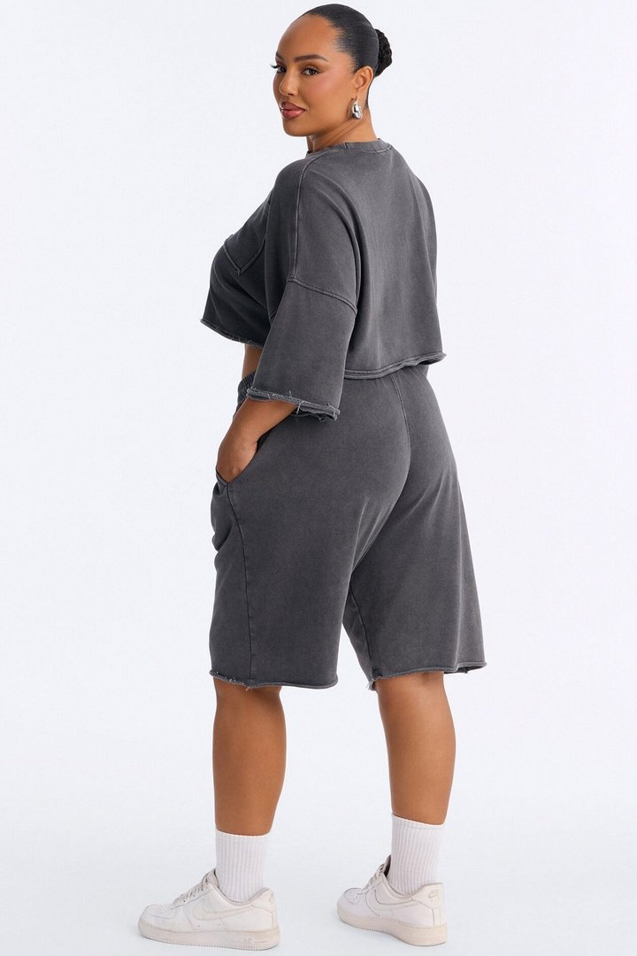 Trina Cropped French Terry Jort Set - Charcoal