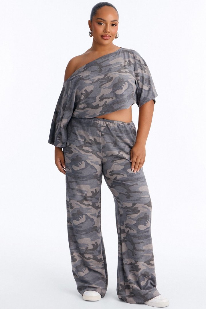 You Saw Nothing Cropped Camo Pant Set - Olive/combo