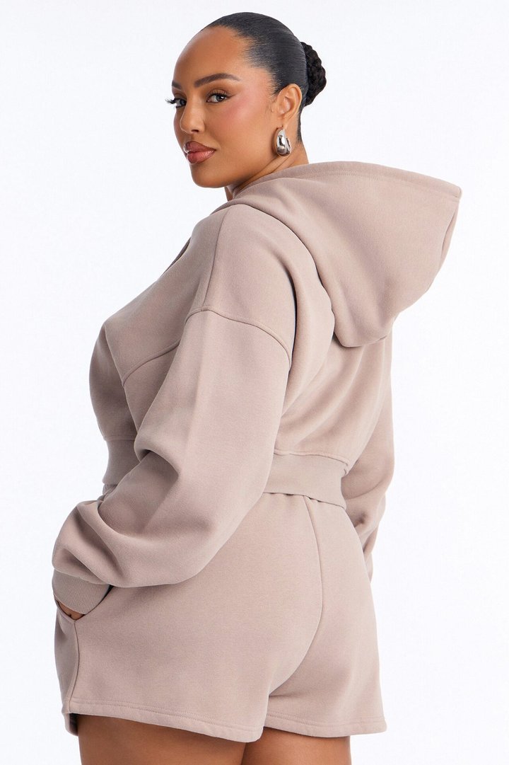 She's A Saint Cropped Fleece Pant Set - Stone