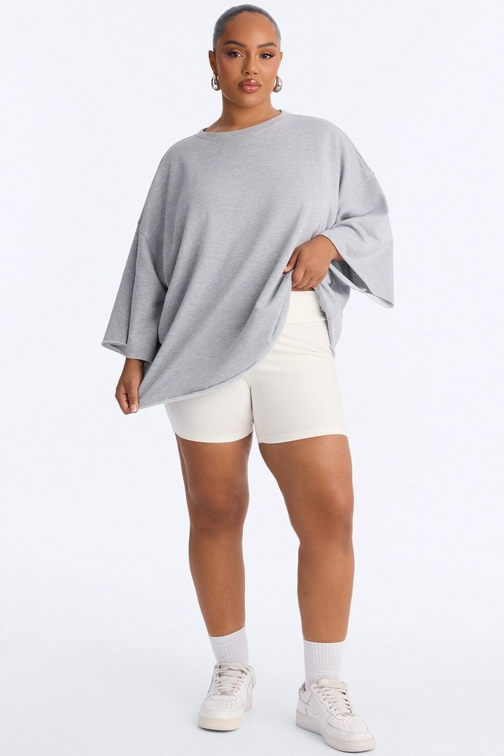 Sara Short Sleeve Oversized Top - Heather Grey