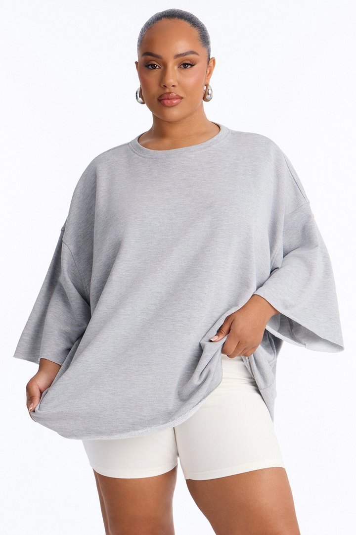 Sara Short Sleeve Oversized Top - Heather Grey