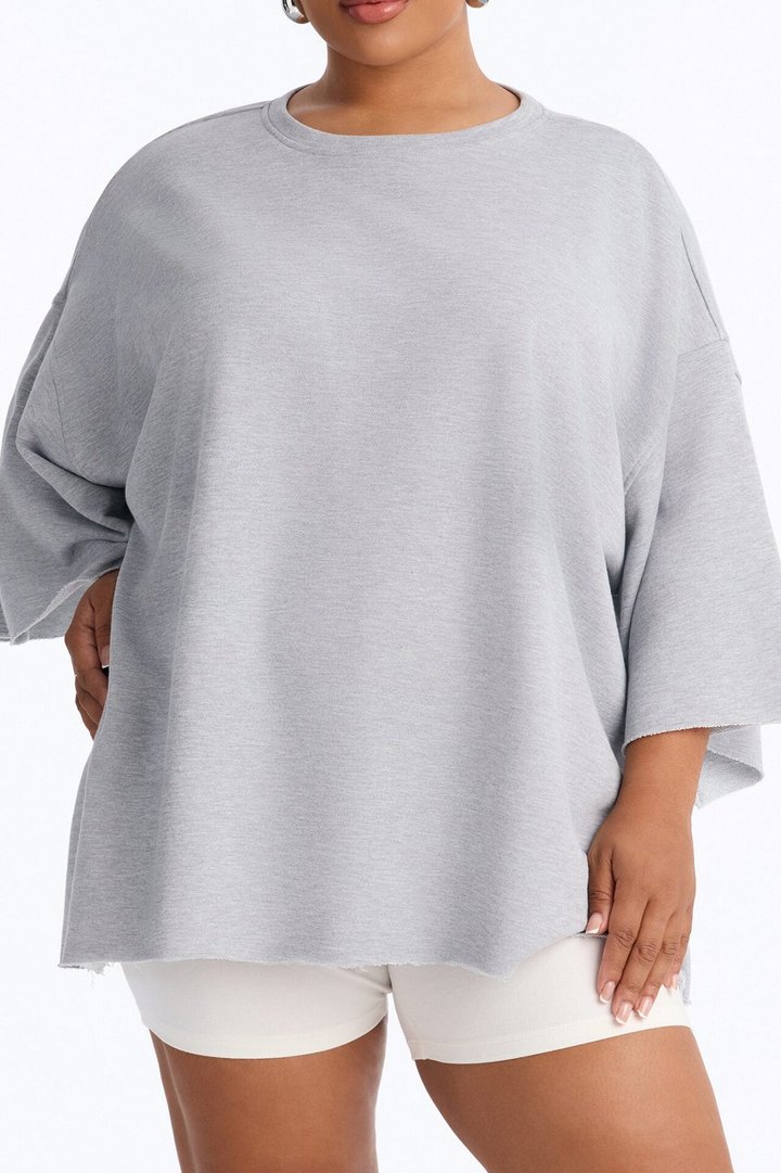 Sara Short Sleeve Oversized Top - Heather Grey
