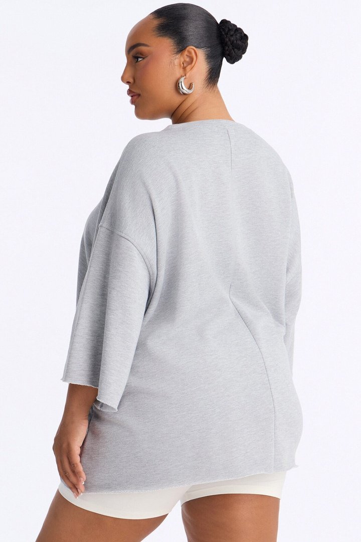 Sara Short Sleeve Oversized Top - Heather Grey