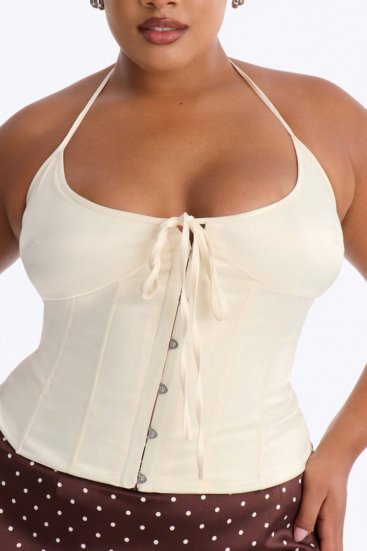 Elena Satin Halter Top - Cream