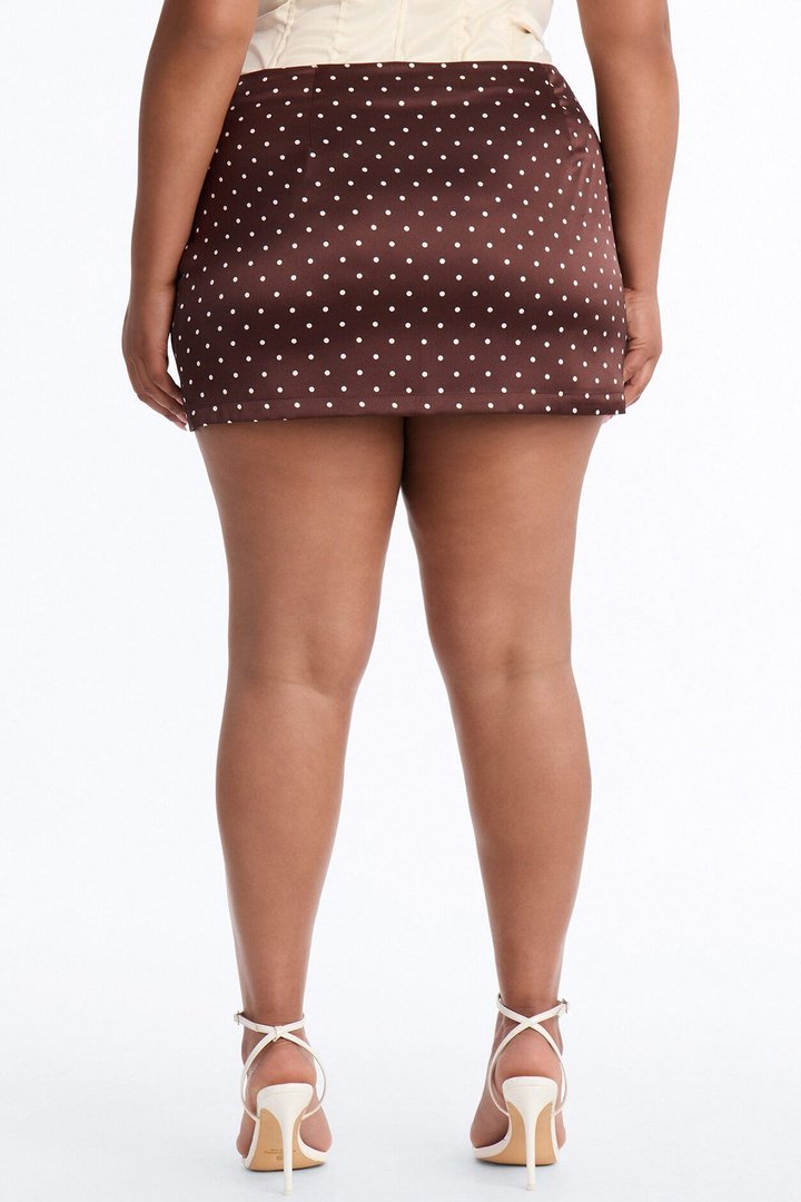Delia Polka Dot Satin Mini Skirt - Brown/combo