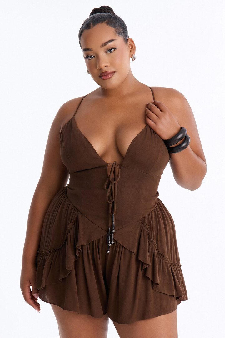 Bells And Whistles Spaghetti Strap Romper - Chocolate