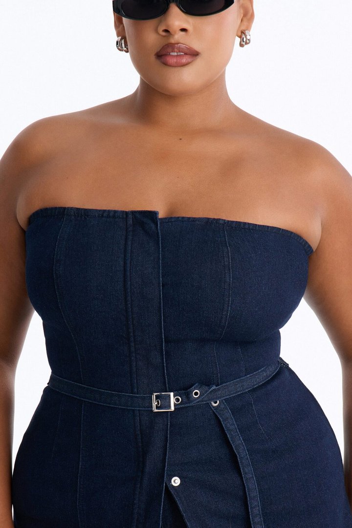 Loren Belted Denim Short Set - Dark Wash