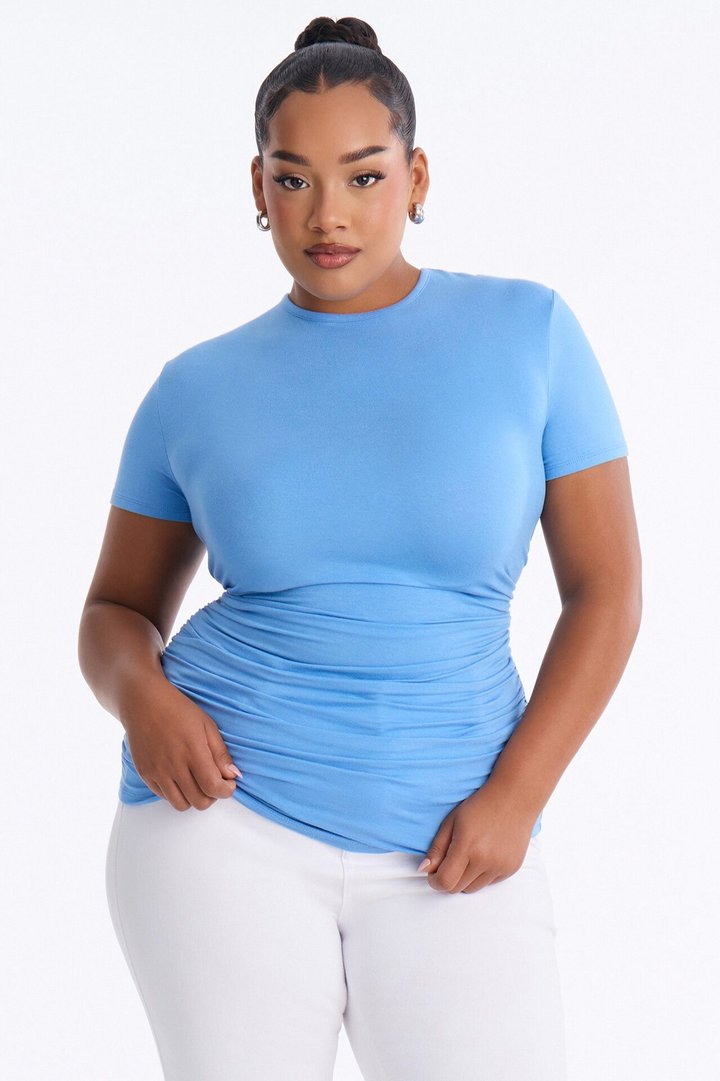 Raven Ruched Short Sleeve Top - Periwinkle