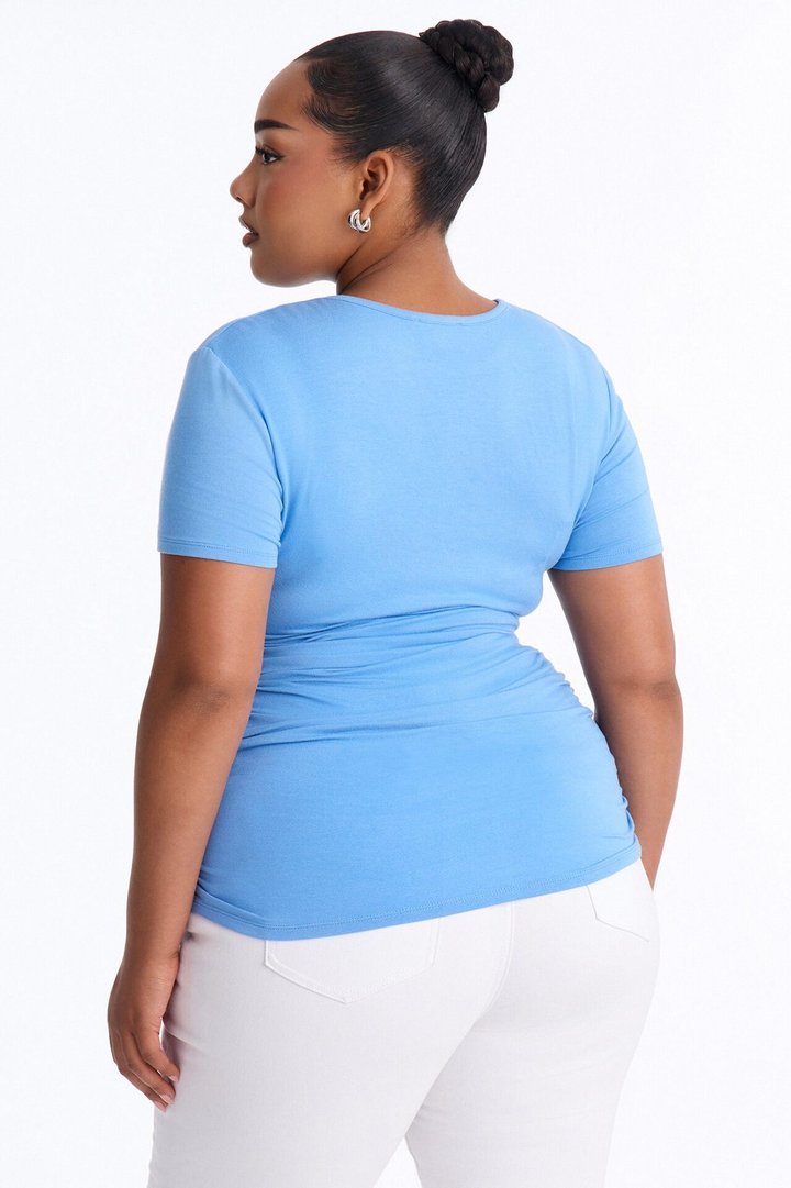 Raven Ruched Short Sleeve Top - Periwinkle