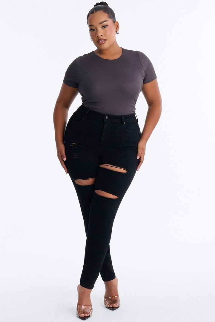 Chloe Crew Neck Short Sleeve Tee - Charcoal
