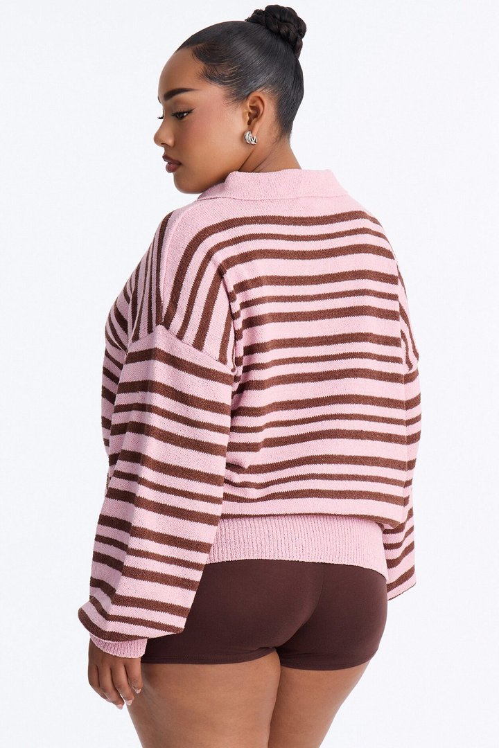 Jennie Striped Oversized Polo Sweater - Pink/combo