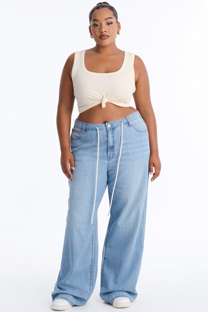 Sightseer Linen Blend Tie Waist Jeans - Light Wash