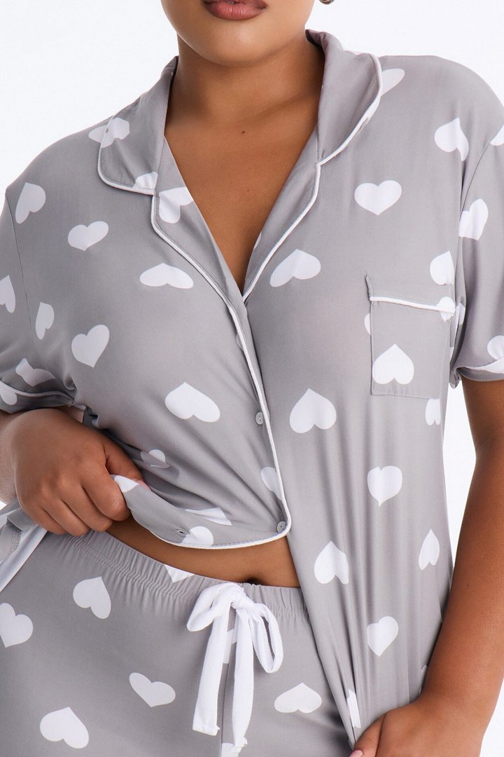 Snuggle Me Button Up PJ Short Set - Light Heather Grey