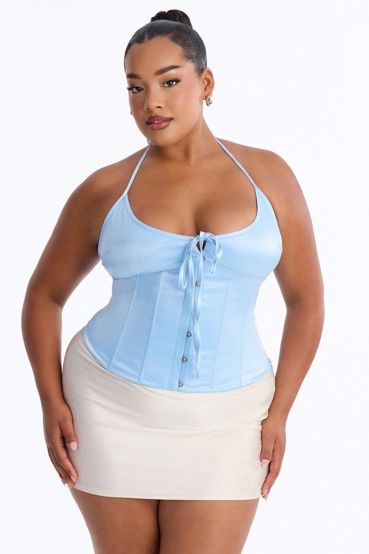 Elena Satin Halter Top - Blue