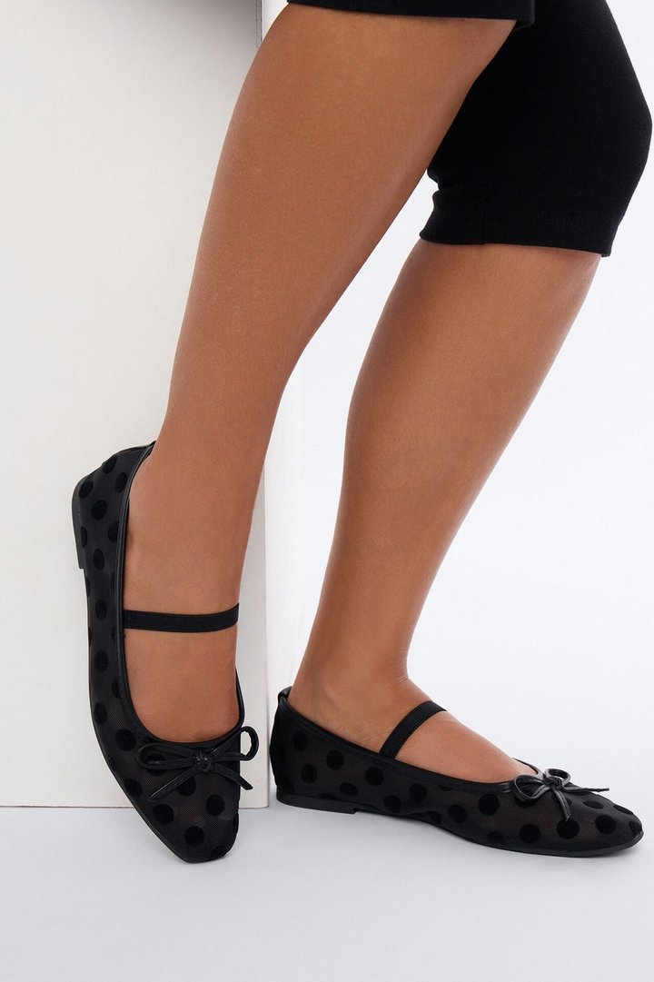 Mickie Bow Mesh Flats - Black