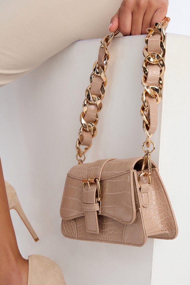 Lights Camera Faux Leather Shoulder Handbag - Nude